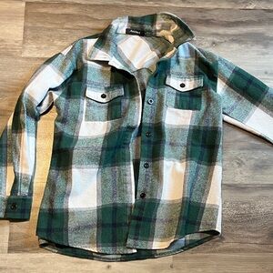 Plaid Button Down Shirt in Green and White